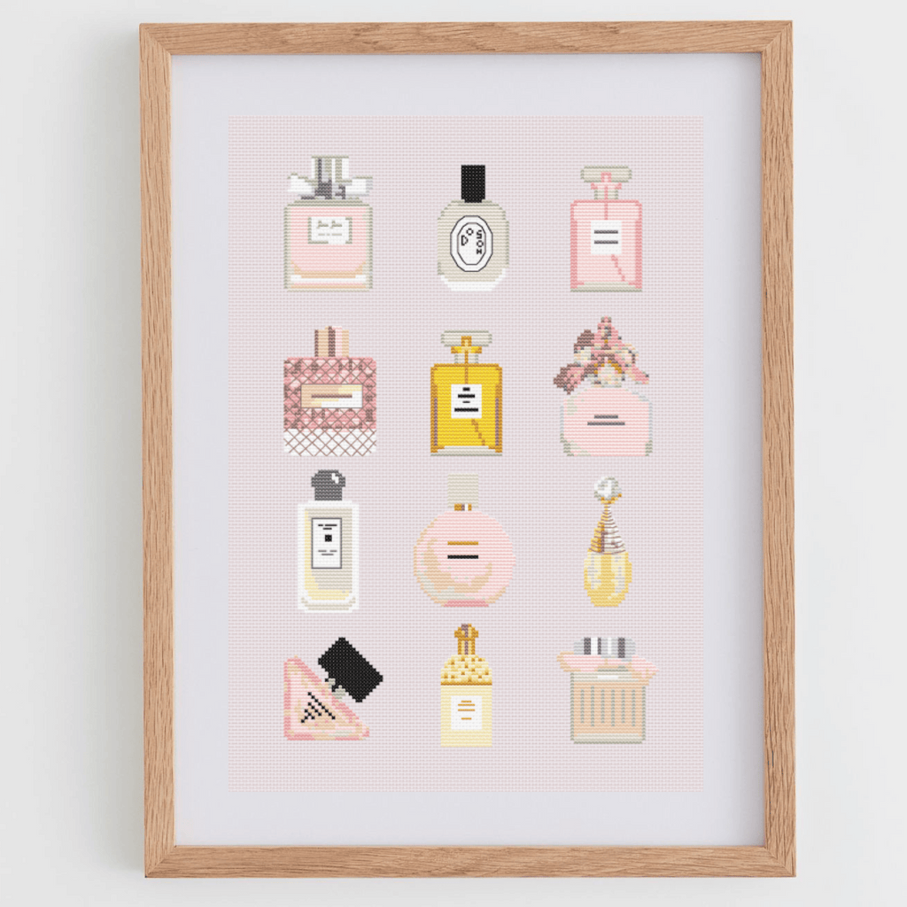 Perfumes Cross Stitch Pattern | Girly Cross Stitch Chart | Vanity or Bathroom Poster Cross Stitch Ideas PDF | Modern & Pretty Cross Stitch