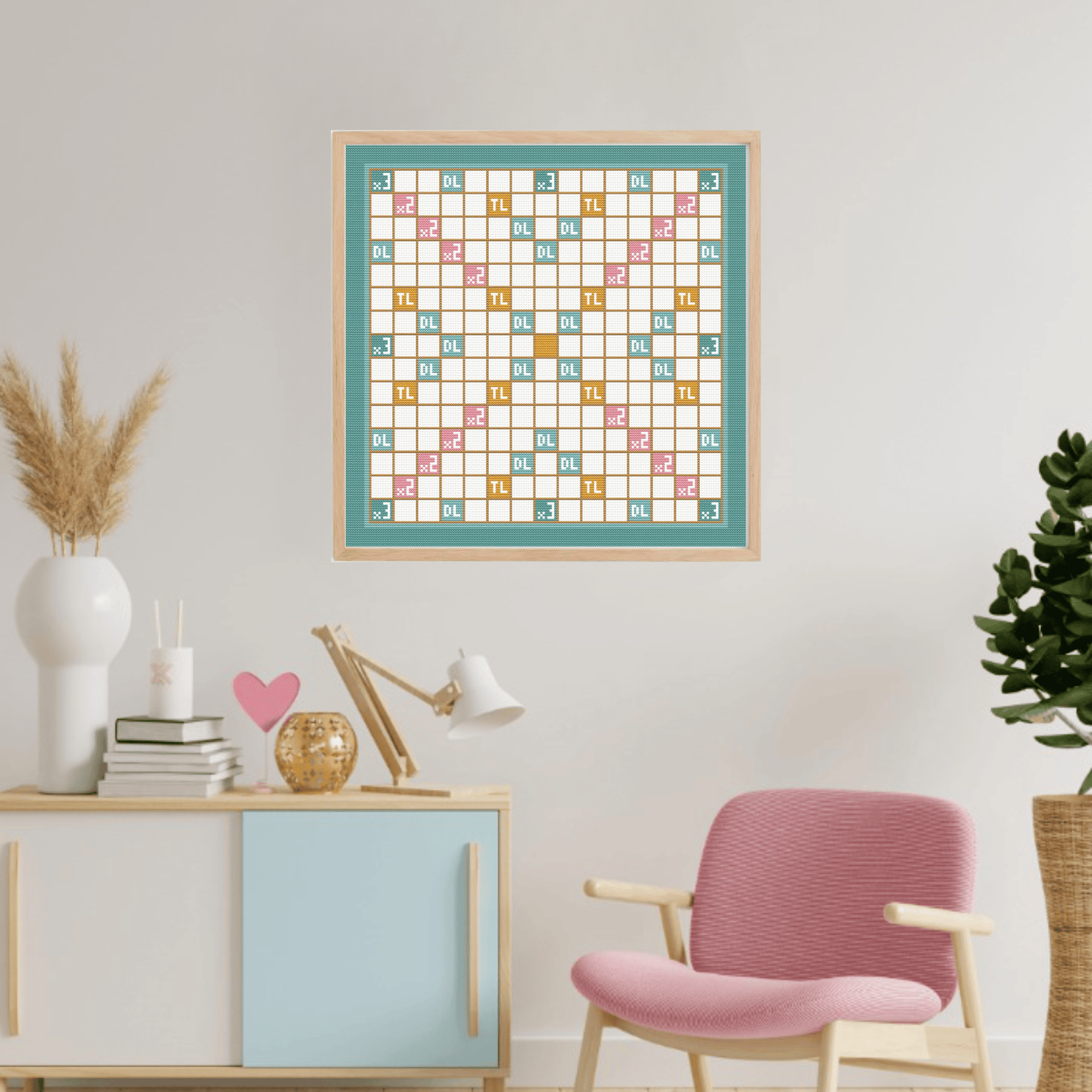 Scrabble pastel cross-stitch pattern