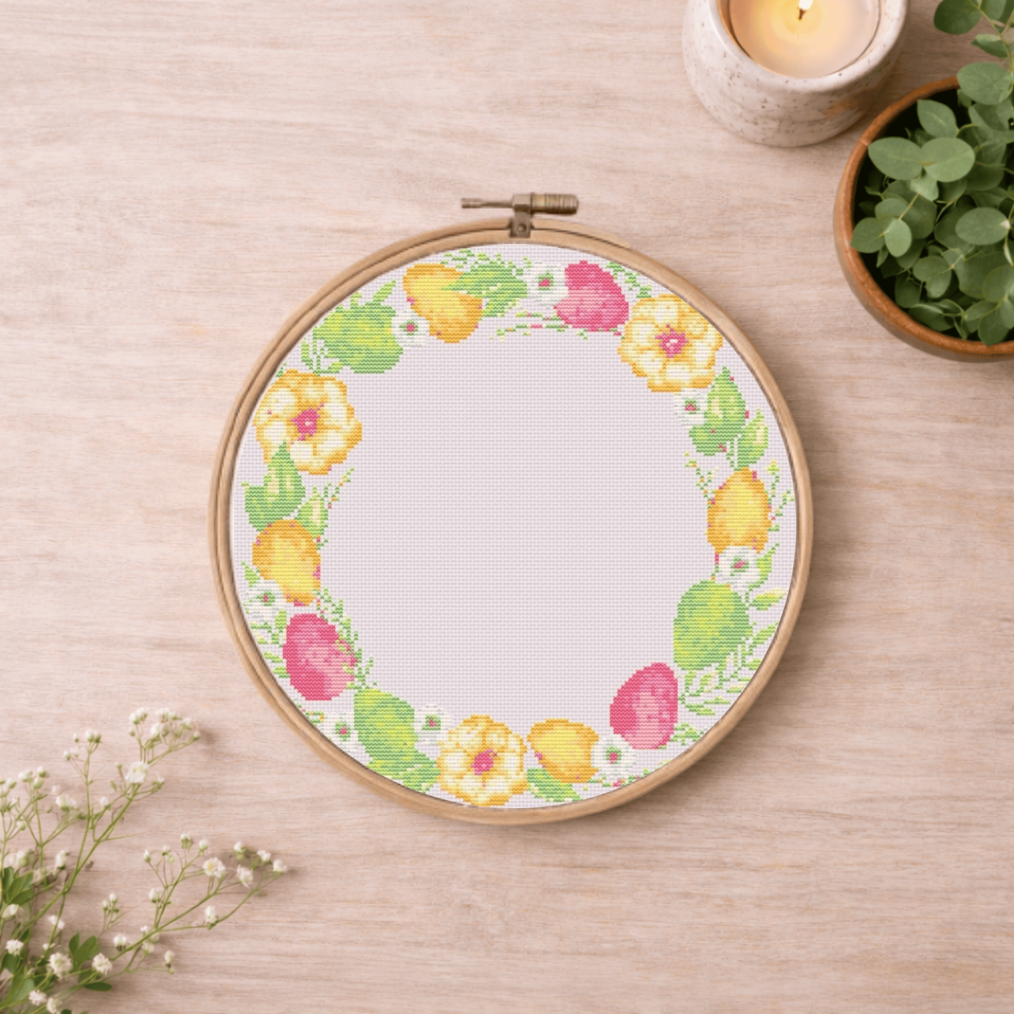 Розовый пасхальный венок