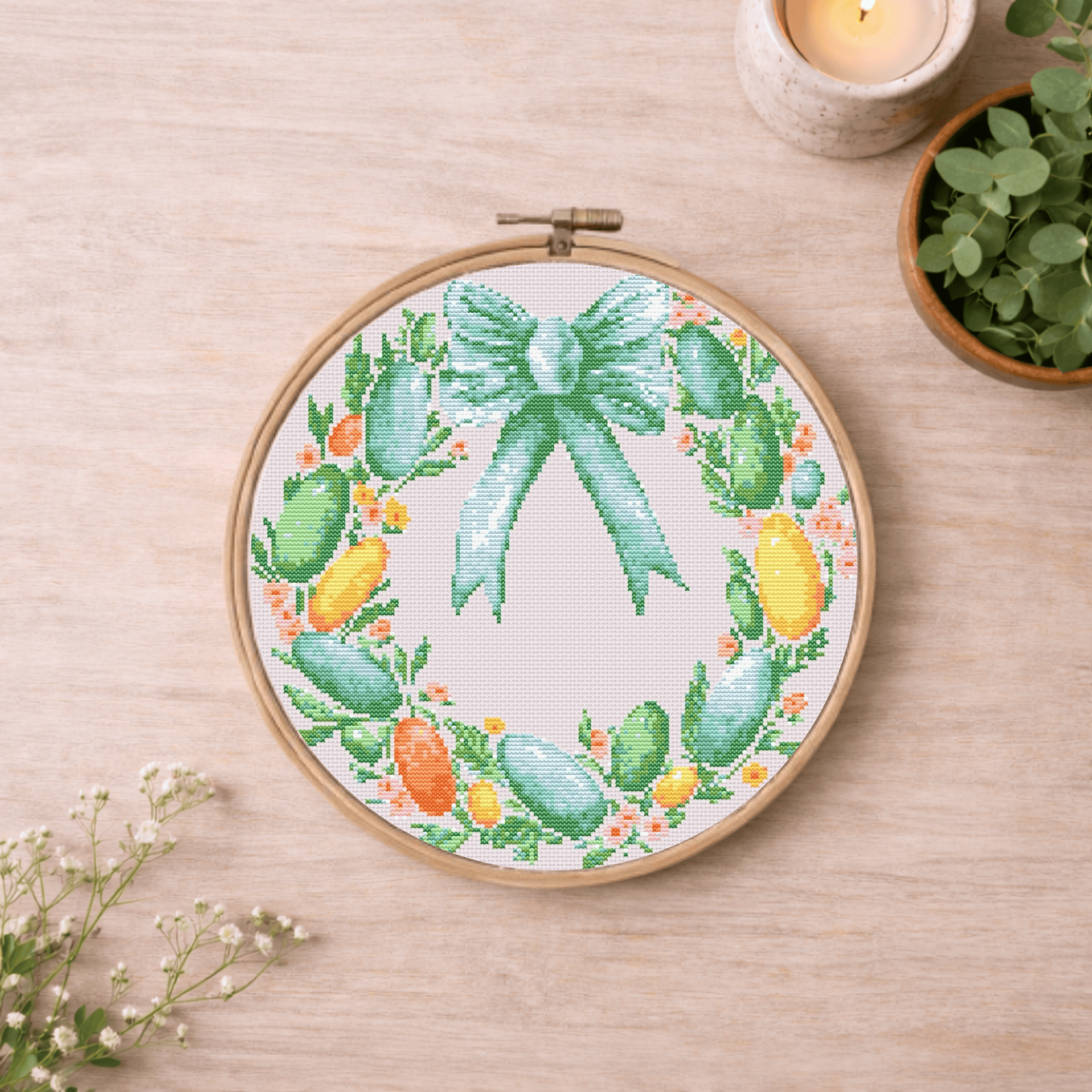 Пасхальный венок с бантом