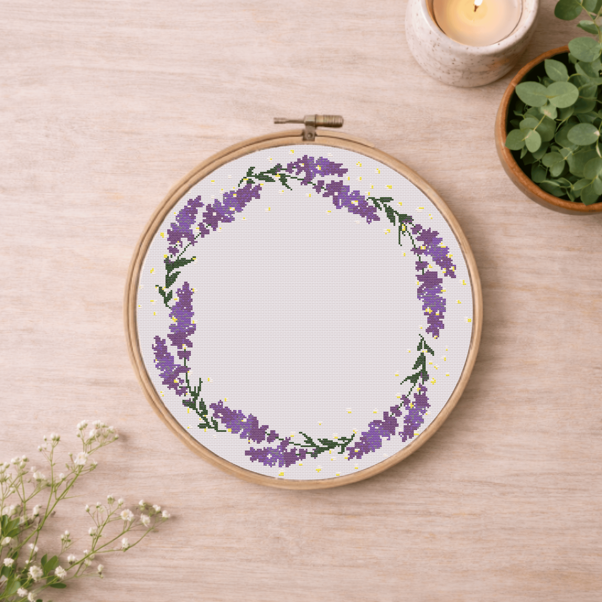 lavender flower cross stitch pattern Lavender Wreath Cross Stitch Pattern – Floral PDF – The Fresh Cross Stitch