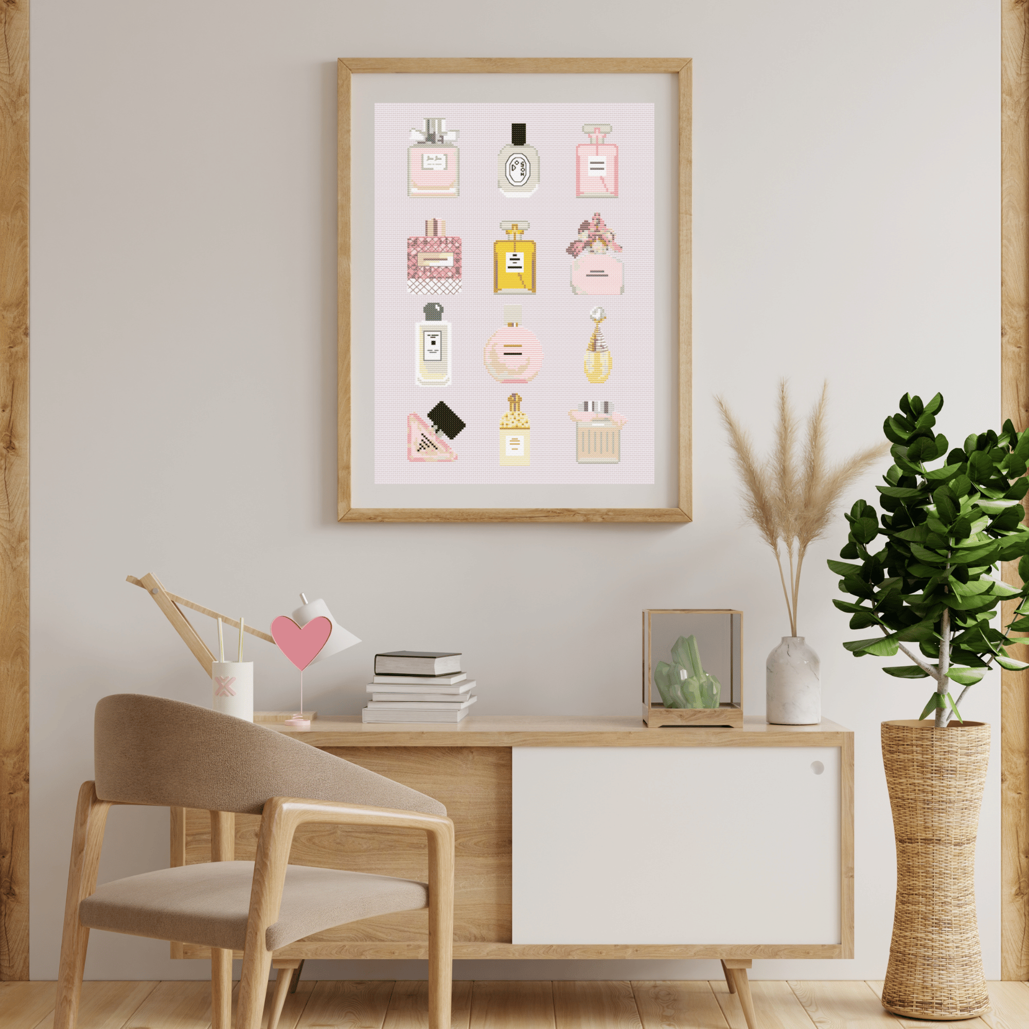 Perfumes Cross Stitch Pattern | Girly Cross Stitch Chart | Vanity or Bathroom Poster Cross Stitch Ideas PDF | Modern & Pretty Cross Stitch