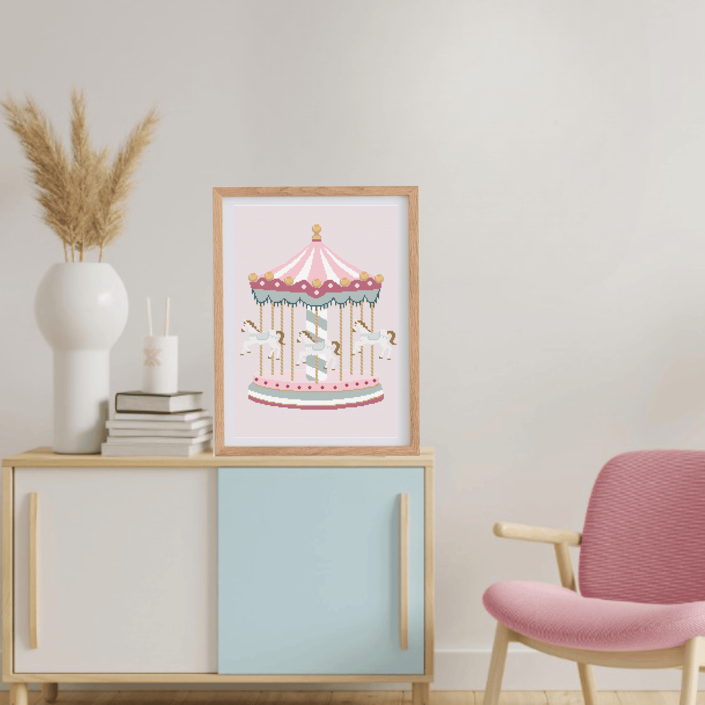 Baby Carousel Cross Stitch Pattern | Horse Carousel Cross Stitch Chart Pastel Colors | Easy Cross Stitch Patterns PDF | Baby Cross Stitch