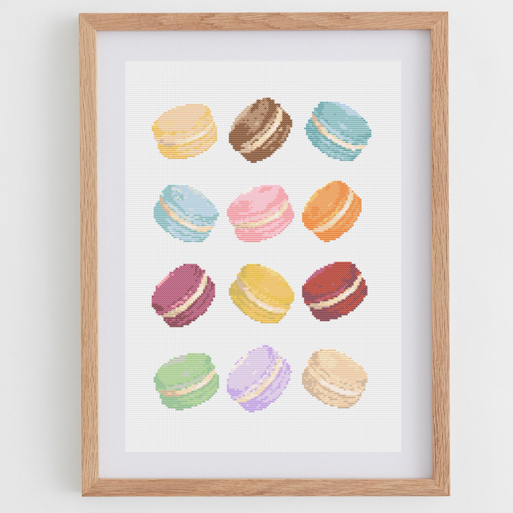 Macarons Cross Stitch Pattern | Macarons Cross Stitch Chart | Kitchen Poster Cross Stitch Ideas PDF | Modern Colorful Cross Stitch
