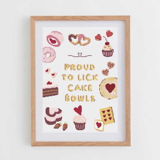 Proud to Lick Cake Bowls Cross Stitch Pattern | Cookies and Cakes Cross Stitch Chart PDF