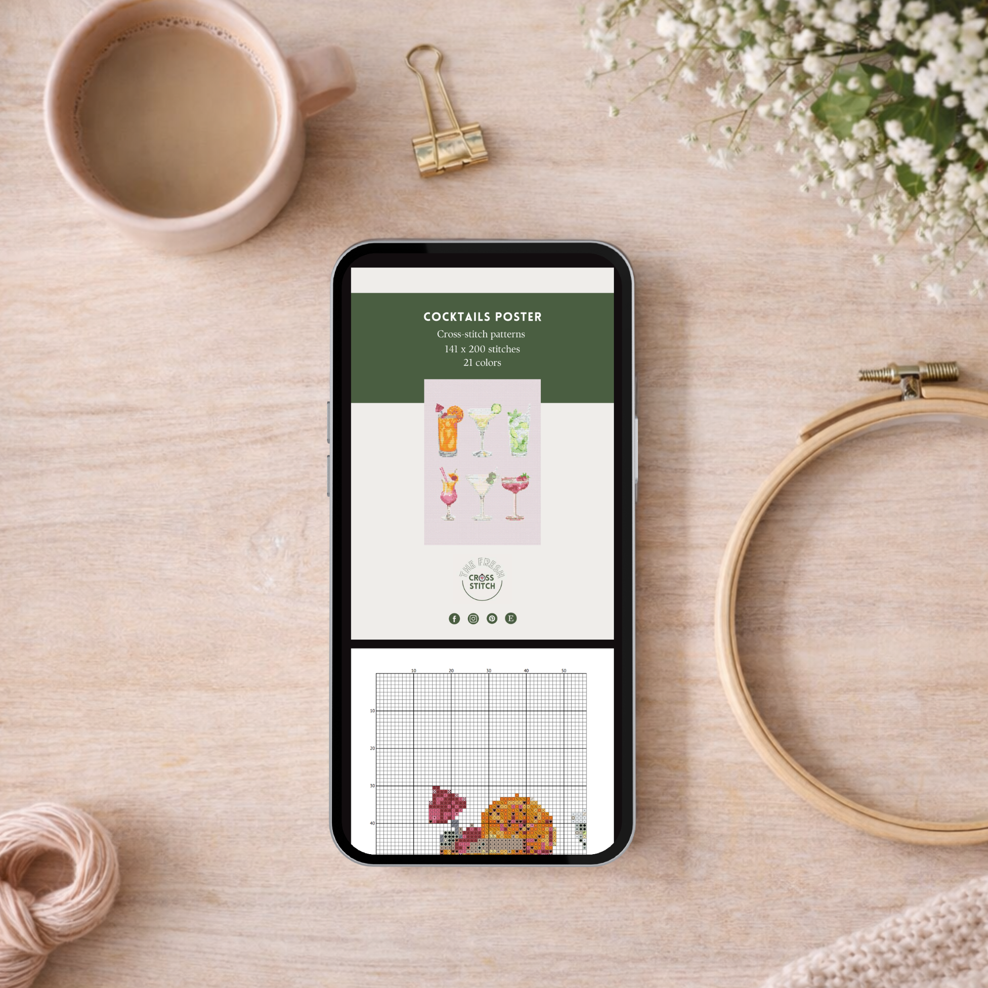 Cocktails Poster Cross Stitch Pattern for Modern & Pretty Kitchen Decor (PDF Chart, Instant Download)