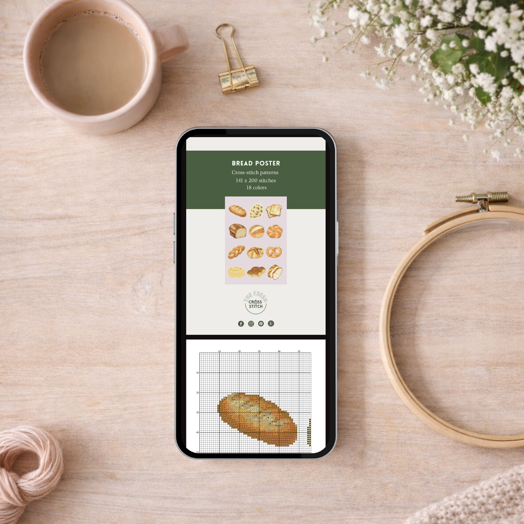 Bread Poster Cross Stitch Pattern for Modern & Pretty Kitchen Decor (PDF Chart, Instant Download)