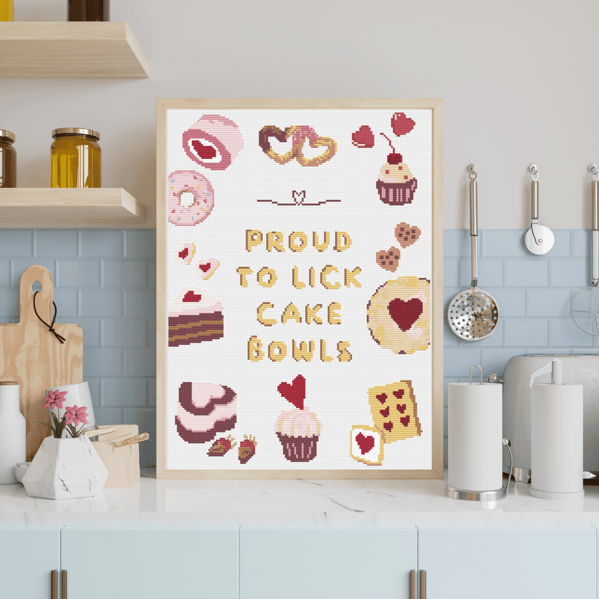 Proud to Lick Cake Bowls Cross Stitch Pattern | Cookies and Cakes Cross Stitch Chart PDF
