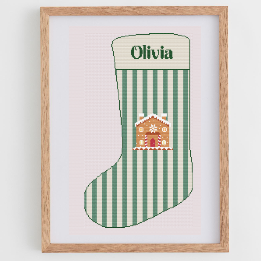 Weihnachtsstrumpf: Streifen und Lebkuchenhäuser