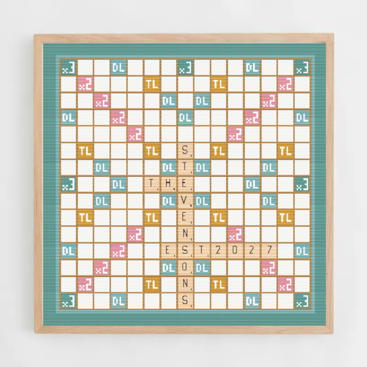 Scrabble Cross Stitch Alphabet – PDF Chart. Fun cross stitch alphabet inspired by the Scrabble letters. Full A-Z PDF in color & B/W + SVG file for digital stitching. Instant download.