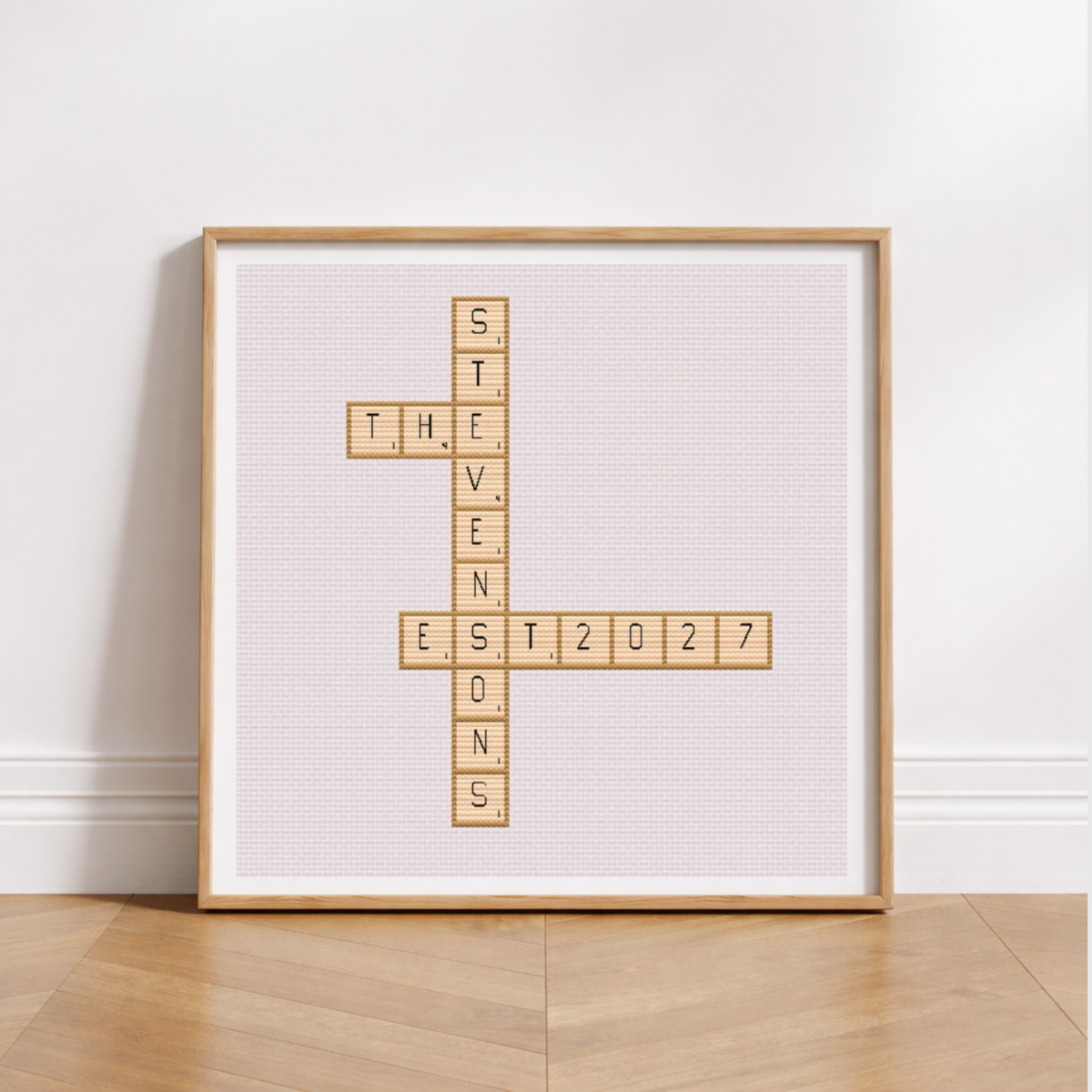 Scrabble Cross Stitch Alphabet – PDF Chart. Fun cross stitch alphabet inspired by the Scrabble letters. Full A-Z PDF in color & B/W + SVG file for digital stitching. Instant download.