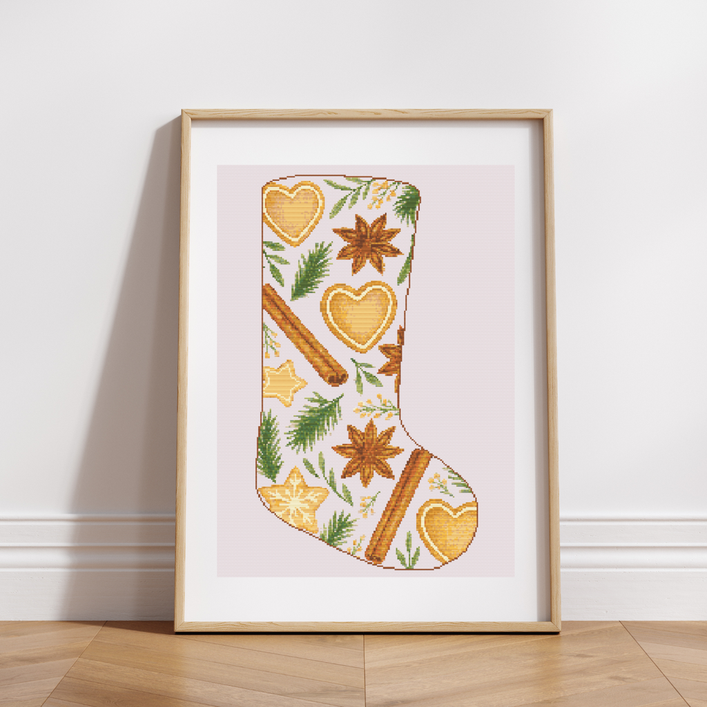 Cookies and Cinnamon Christmas Stocking Cross Stitch Pattern