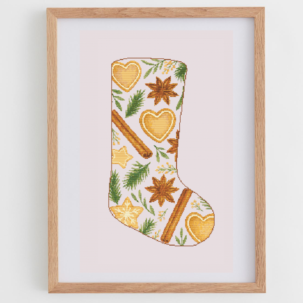 Cookies and Cinnamon Christmas Stocking Cross Stitch Pattern