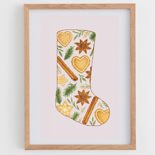 Cookies and Cinnamon Christmas Stocking Cross Stitch Pattern