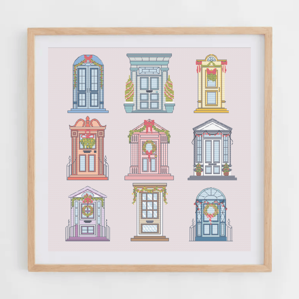 Christmas Doors Cross Stitch Patterns | Xmas Decorations Cross Stitch Charts PDF