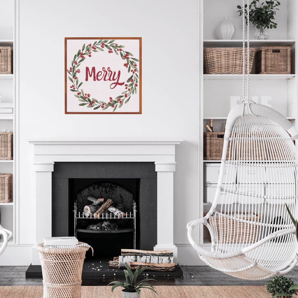 Merry Christmas Wreath Cross Stitch Pattern | Christmas Wreath Cross Stitch Chart | Christmas Cross Stitch Pattern