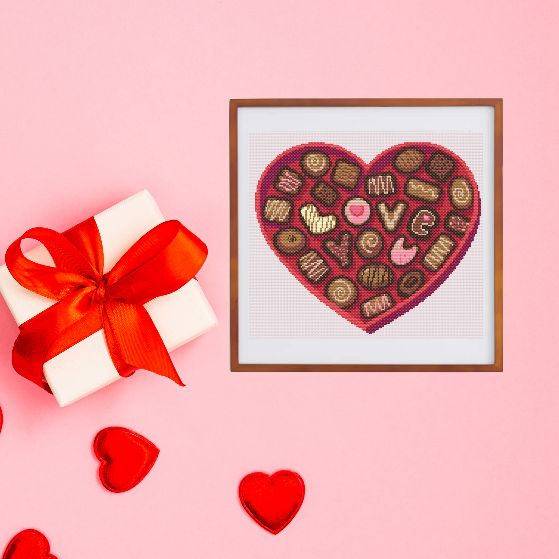 Chocolate Box Cross Stitch Pattern | Chocolate Box Cross Stitch Chart PDF | Valentines Cross Stitch Ideas