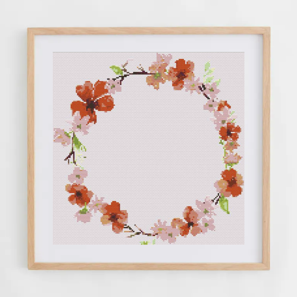 Poppies Wreath Cross Stitch Pattern | Flower Wreath Cross Stitch  Chart PDF