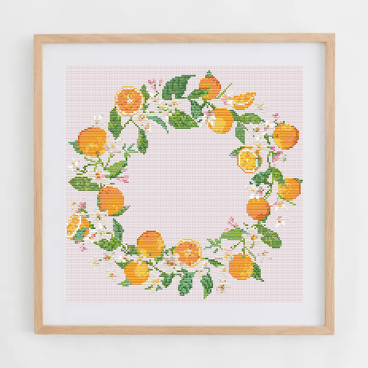 Oranges wreath cross-stitch pattern  | Fruit cross stitch patterns | Modern and pretty cross stitch patterns PDF