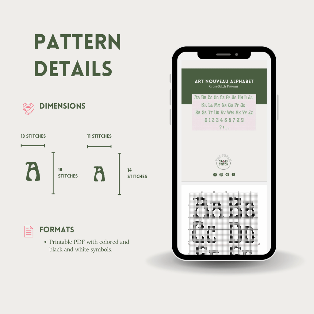 Art Nouveau Alphabet Cross-Stitch Pattern | Alphabet Cross Stitch Chart | Font Cross Stitch Chart