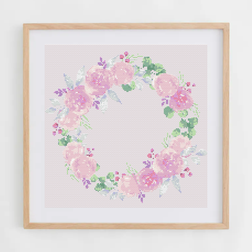 Peonies Wreath Cross Stitch Pattern | Flower Wreath Cross Stitch Chart PDF