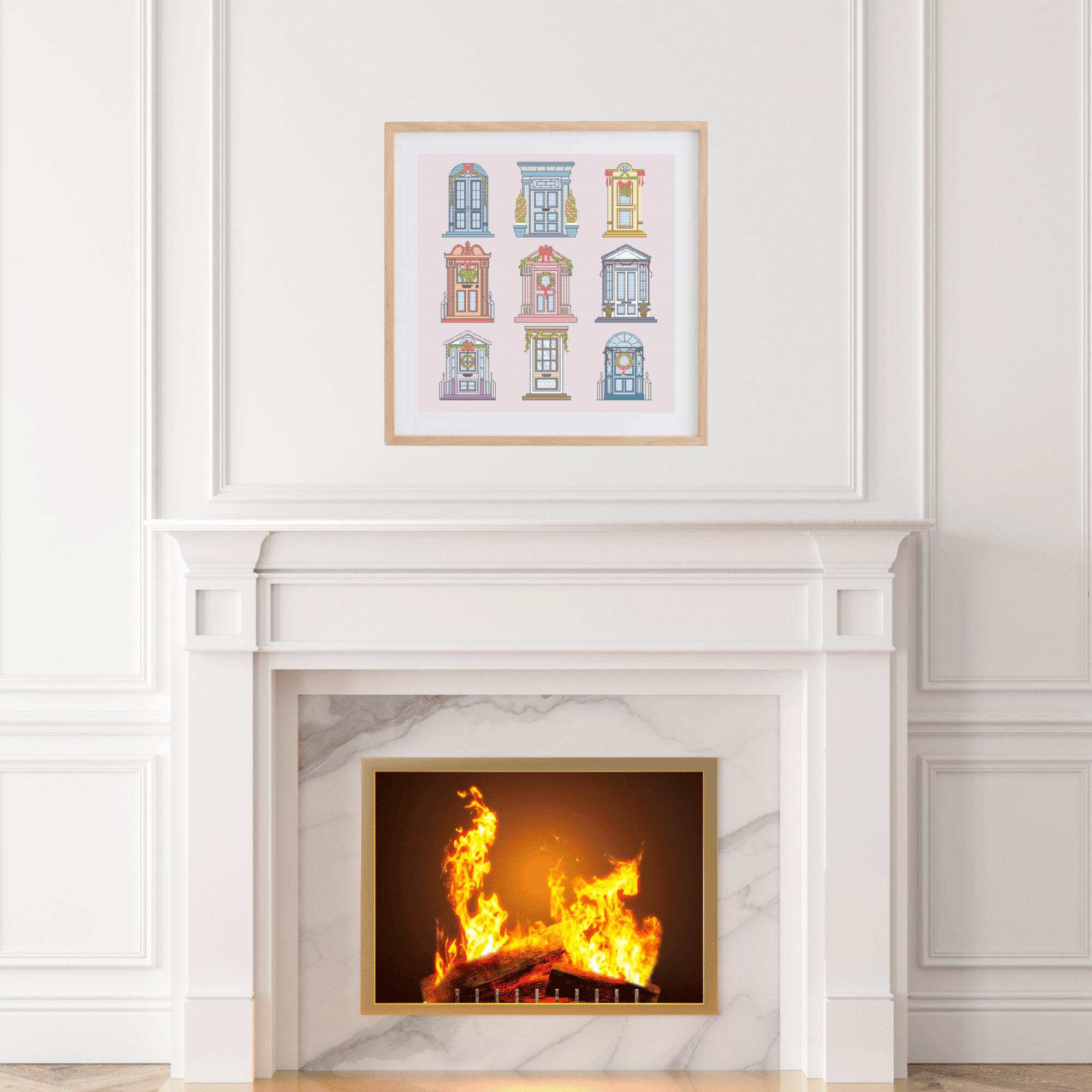 Christmas Doors Cross Stitch Patterns | Xmas Decorations Cross Stitch Charts PDF