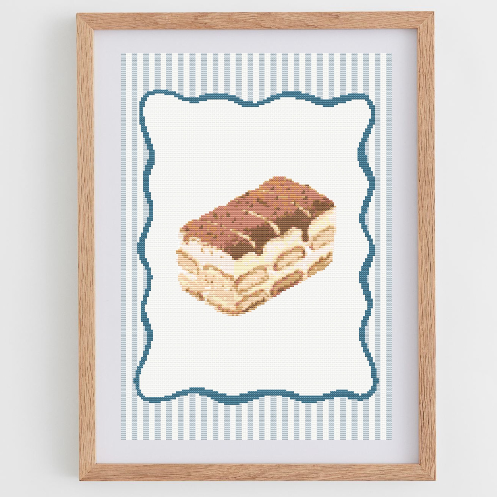 Tiramisu Poster Cross Stitch Pattern with Wavy Frame for Modern & Pretty Kitchen Decor (PDF Chart, Instant Download)
