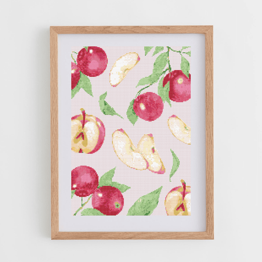 Watercolor apples cross-stitch pattern | Fruit cross stitch charts | Modern and pretty cross stitch patterns PDF