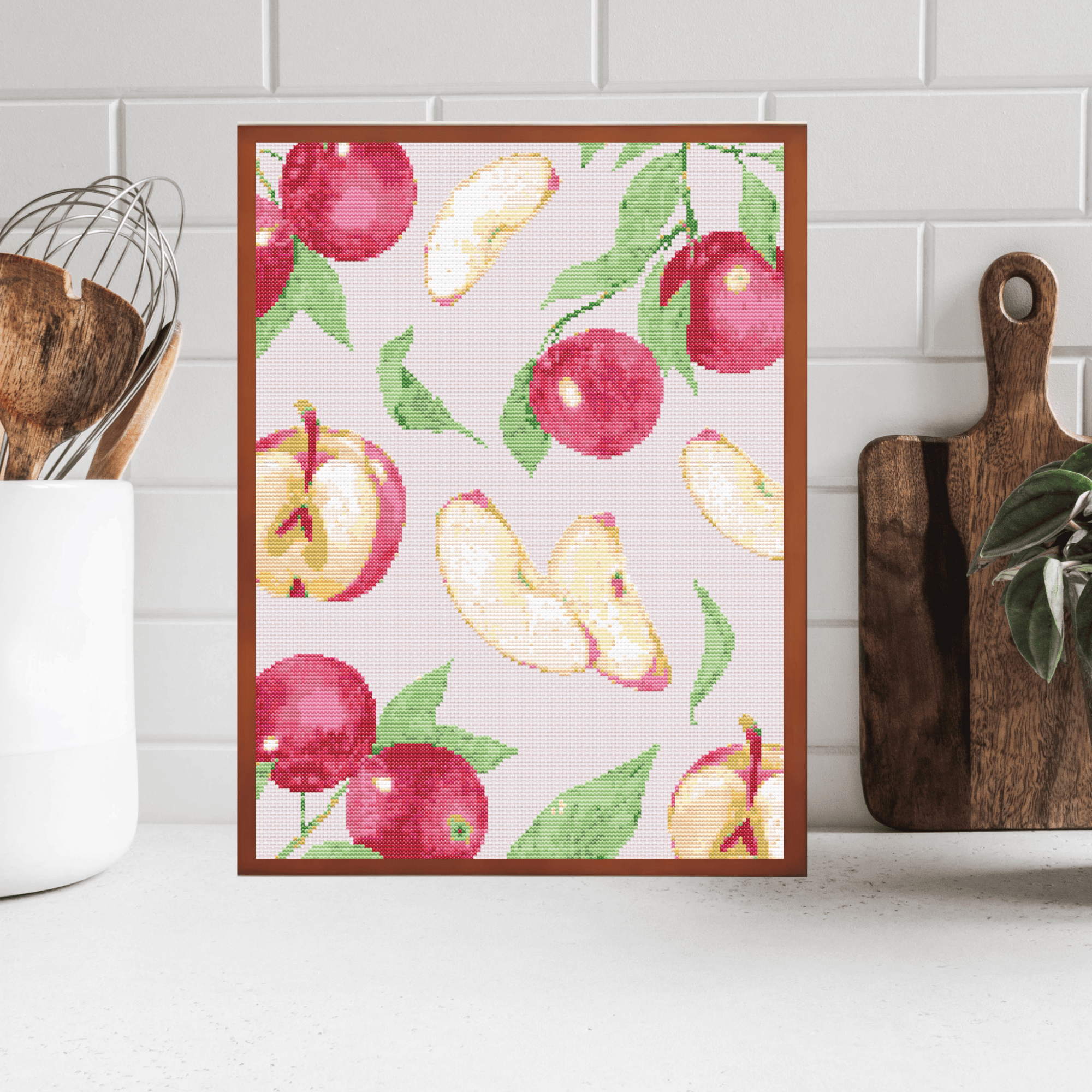 Watercolor apples cross-stitch pattern | Fruit cross stitch charts | Modern and pretty cross stitch patterns PDF