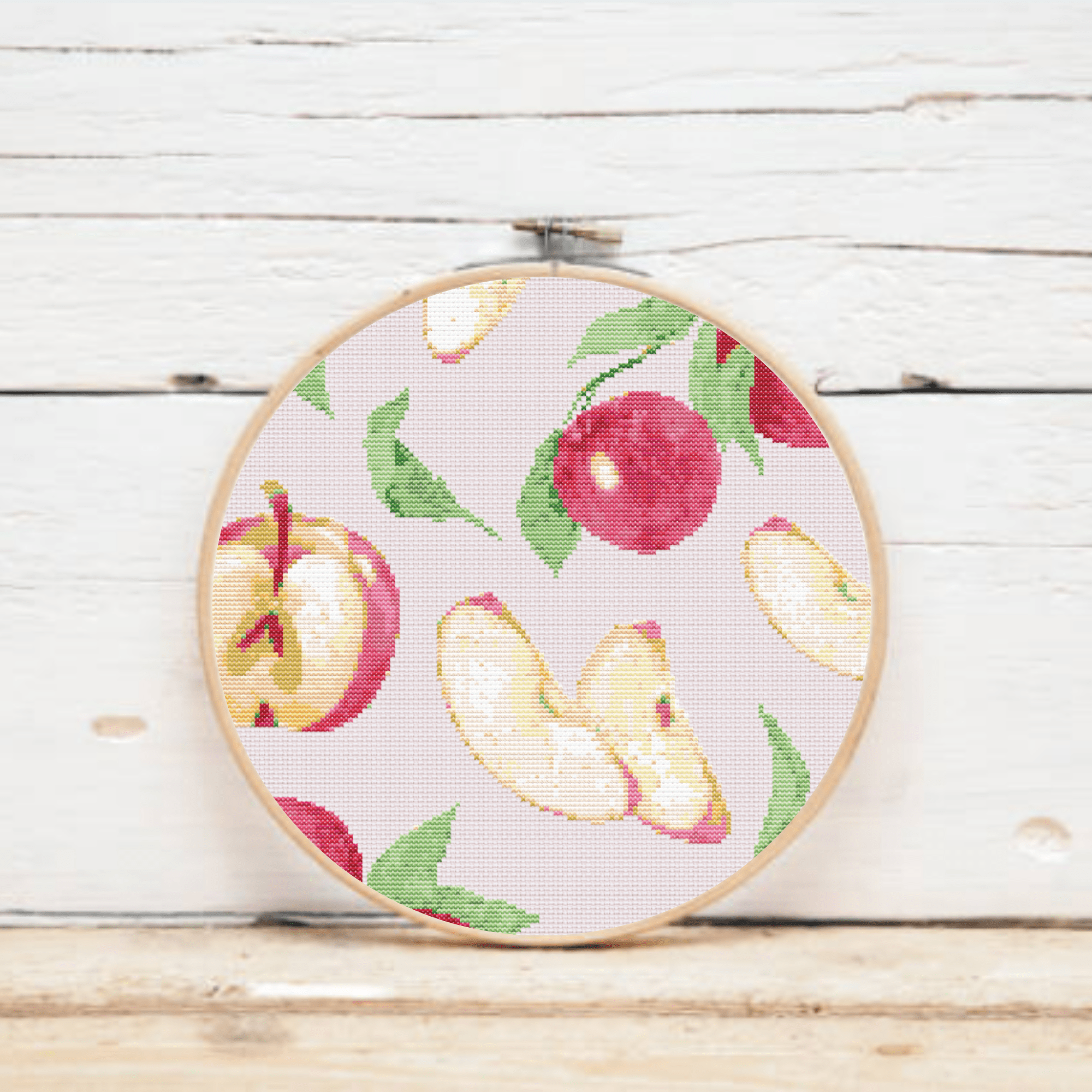 Watercolor apples cross-stitch pattern | Fruit cross stitch charts | Modern and pretty cross stitch patterns PDF