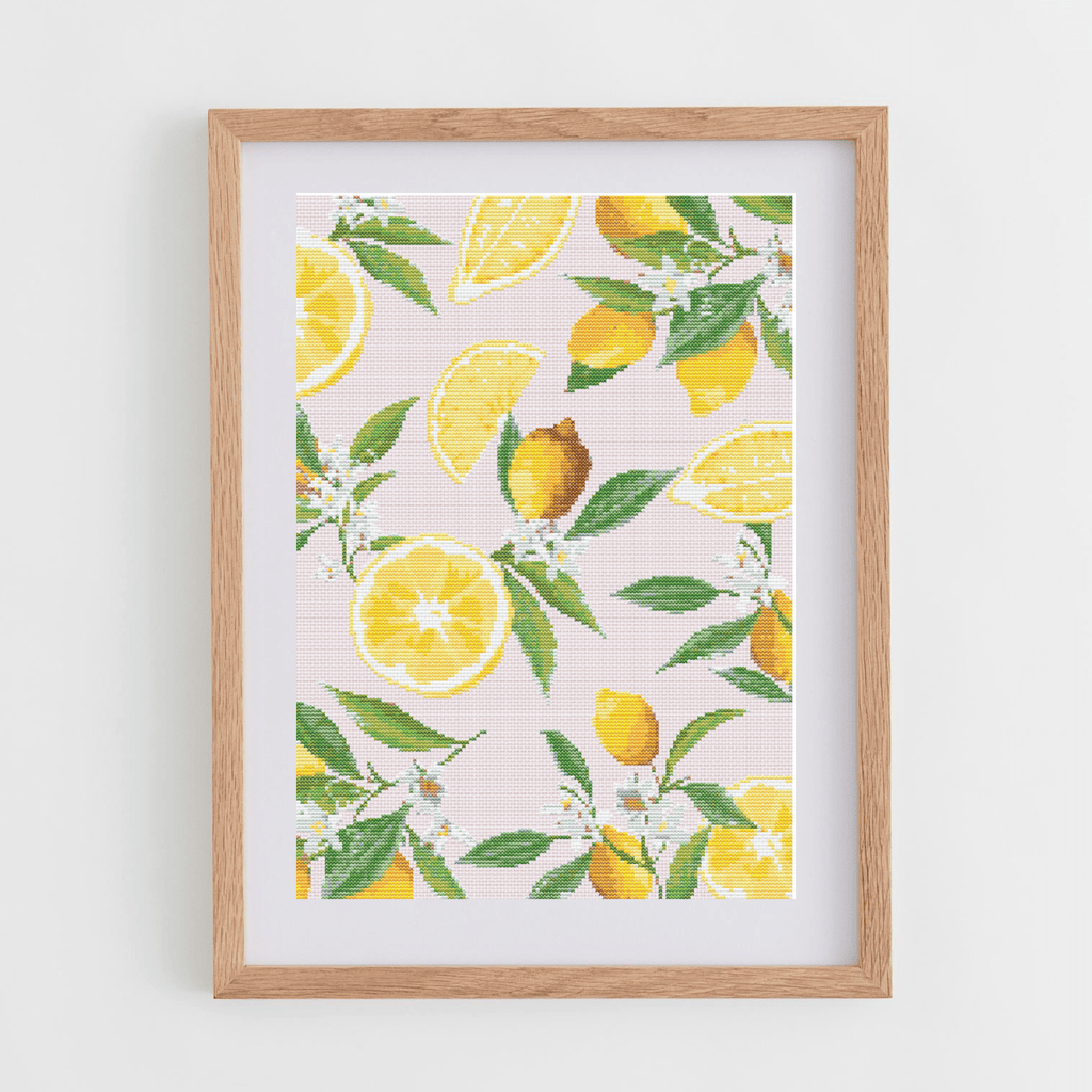 Watercolor lemons cross-stitch pattern | Fruit cross stitch charts | Moder and pretty cross stitch charts PDF