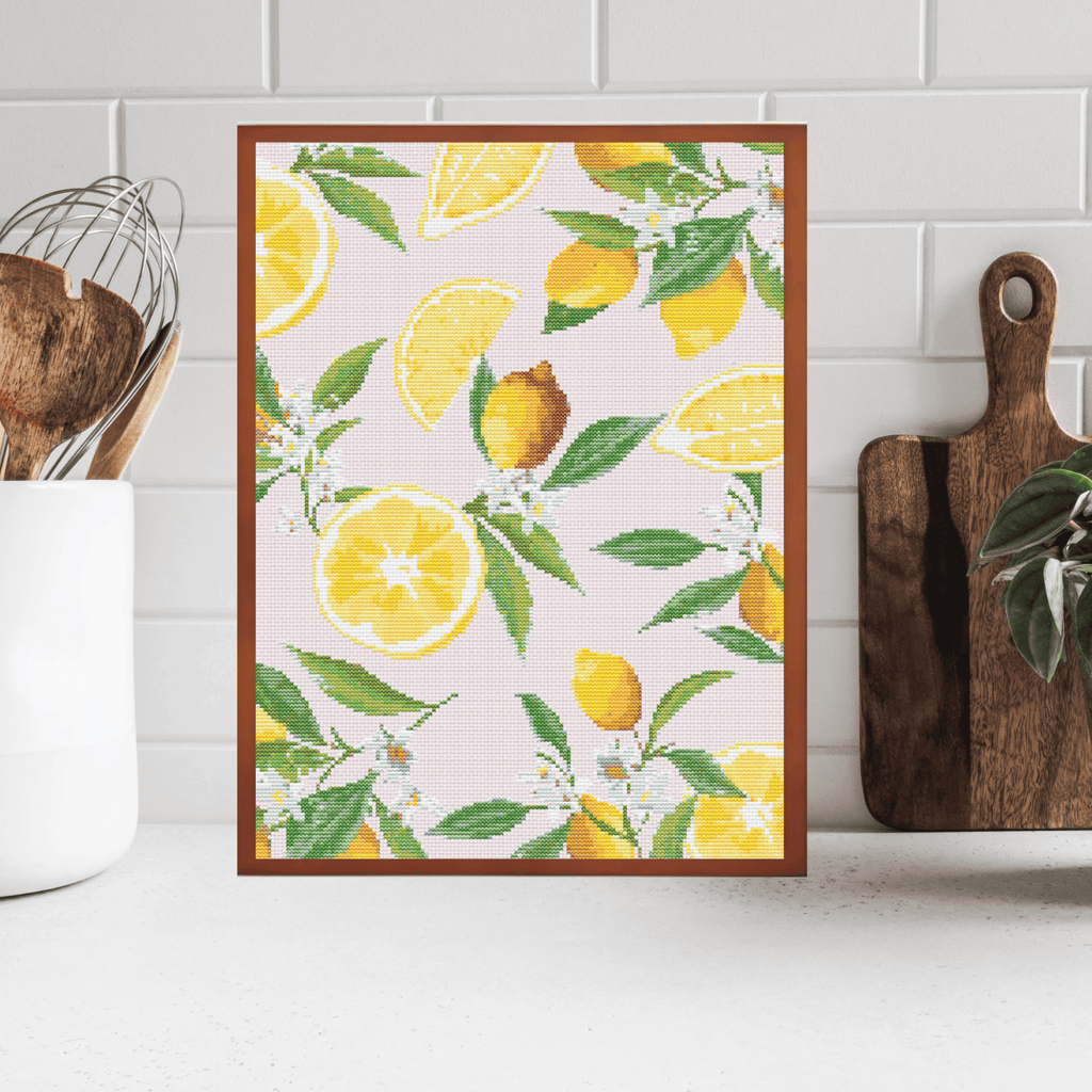 Watercolor lemons cross-stitch pattern | Fruit cross stitch charts | Moder and pretty cross stitch charts PDF