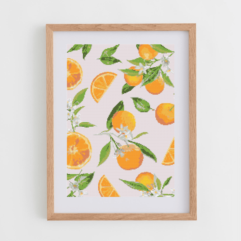 Watercolor oranges cross-stitch pattern | Fruit cross stitch pattern | Modern and pretty cross stitch patterns in PDF