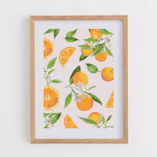 Watercolor oranges cross-stitch pattern | Fruit cross stitch pattern | Modern and pretty cross stitch patterns in PDF