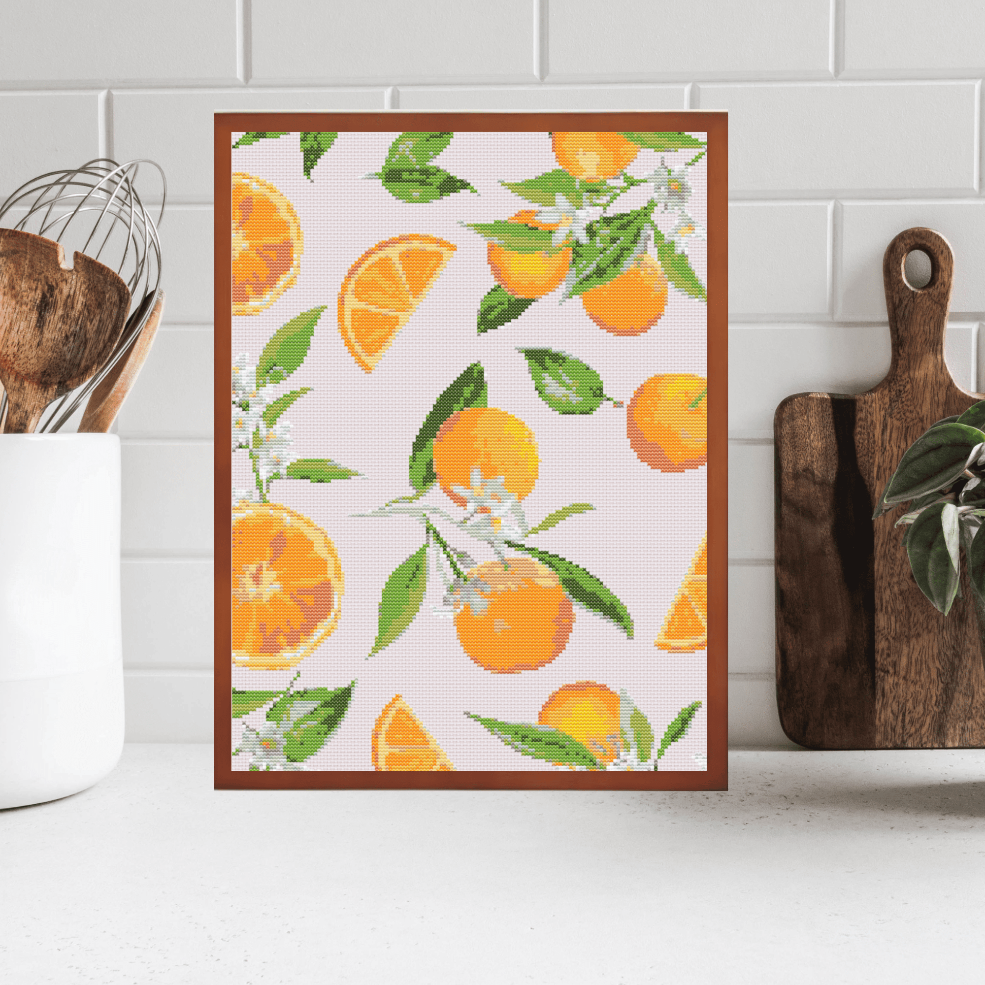 Watercolor oranges cross-stitch pattern | Fruit cross stitch pattern | Modern and pretty cross stitch patterns in PDF