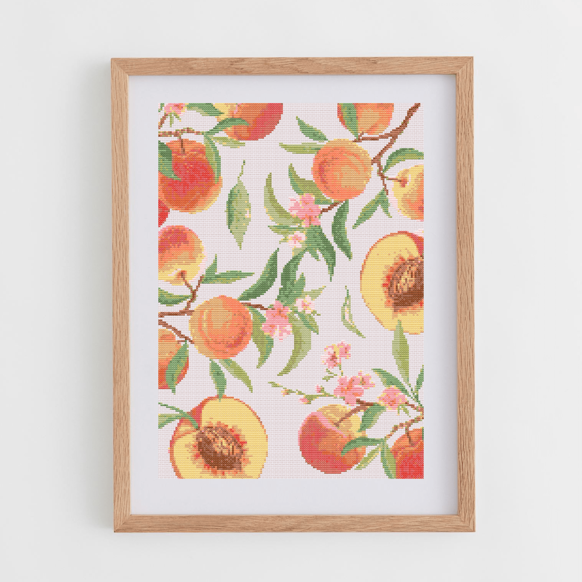 Watercolor peaches cross-stitch pattern | Fruit cross stitch charts | Modern and pretty cross stitch patterns PDF