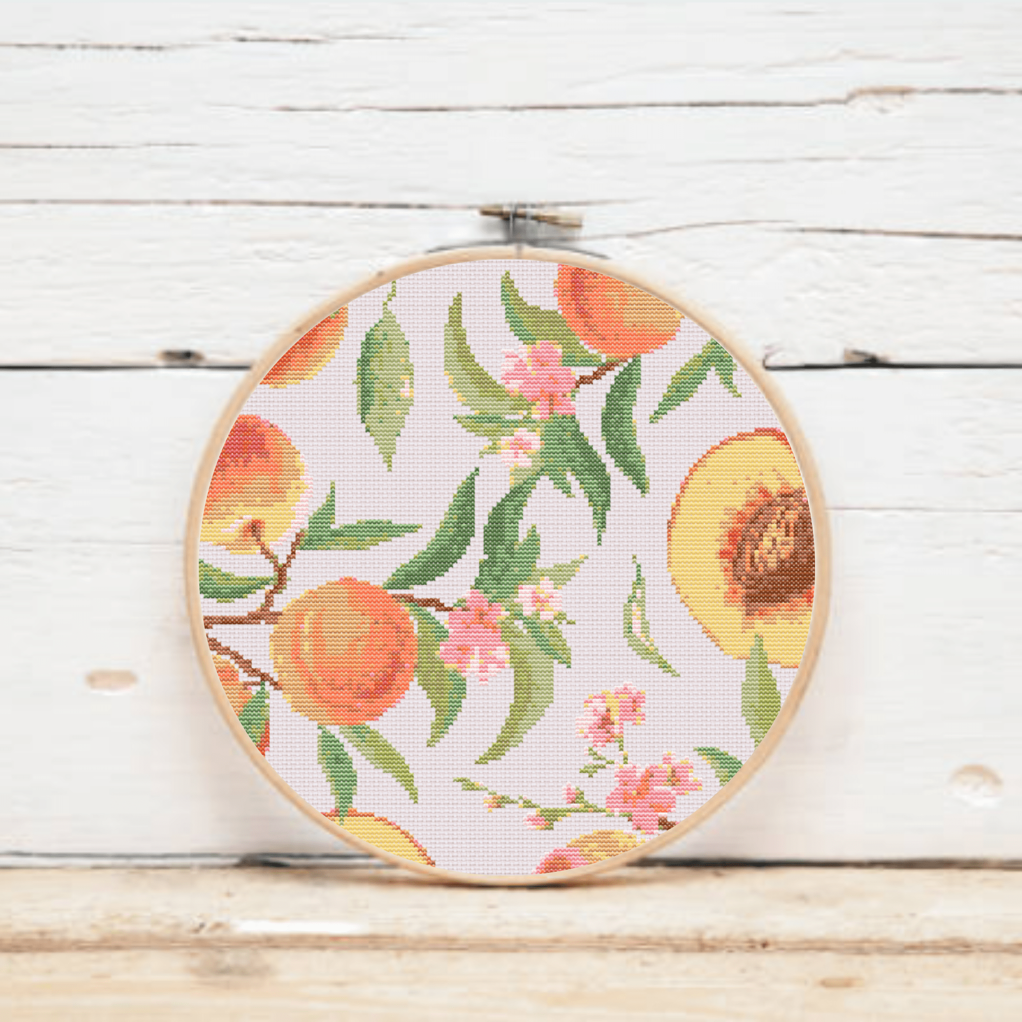 Watercolor peaches cross-stitch pattern | Fruit cross stitch charts | Modern and pretty cross stitch patterns PDF