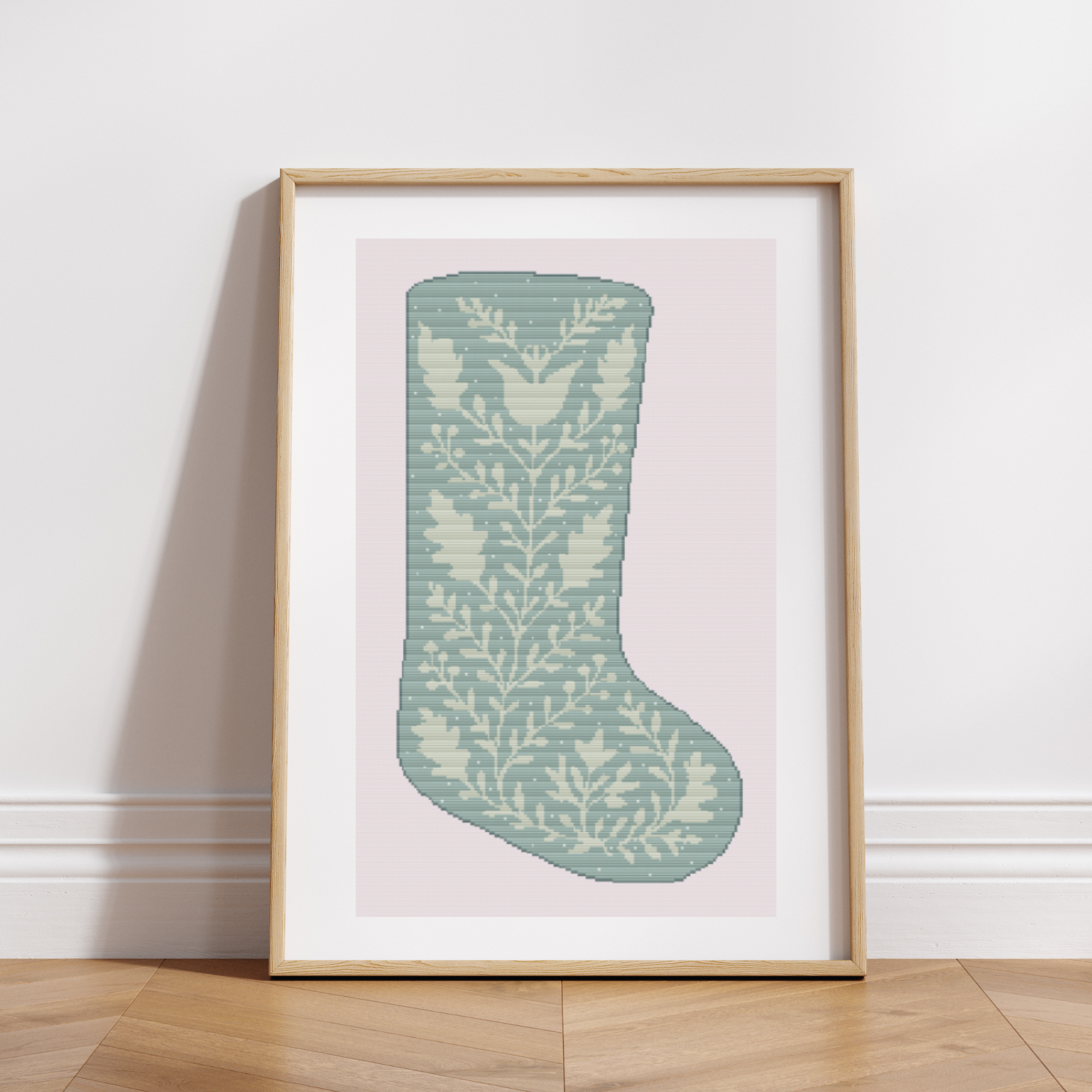 Winter Flowers Christmas Stocking Cross Stitch Pattern