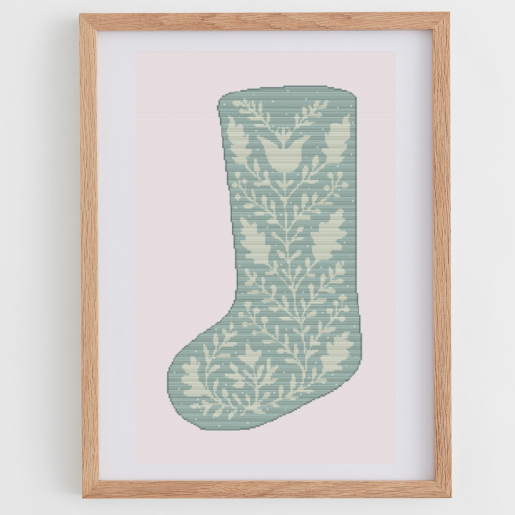 Winter Flowers Christmas Stocking Cross Stitch Pattern